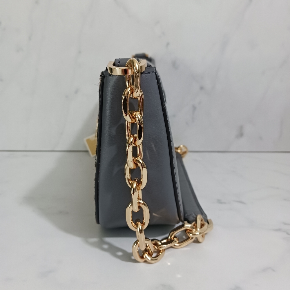 Michael Kors Carmen Small Pouchette Heather Gray with Haircalf - Picture 2 of 8